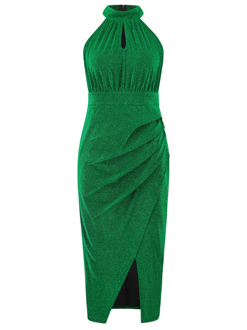 slit-ruched-mock-neck-sleeveless-dress OhSoStyled at Sophia's Style-6